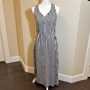 Sleeveless Black & White Striped V-Neck Maxi Dress